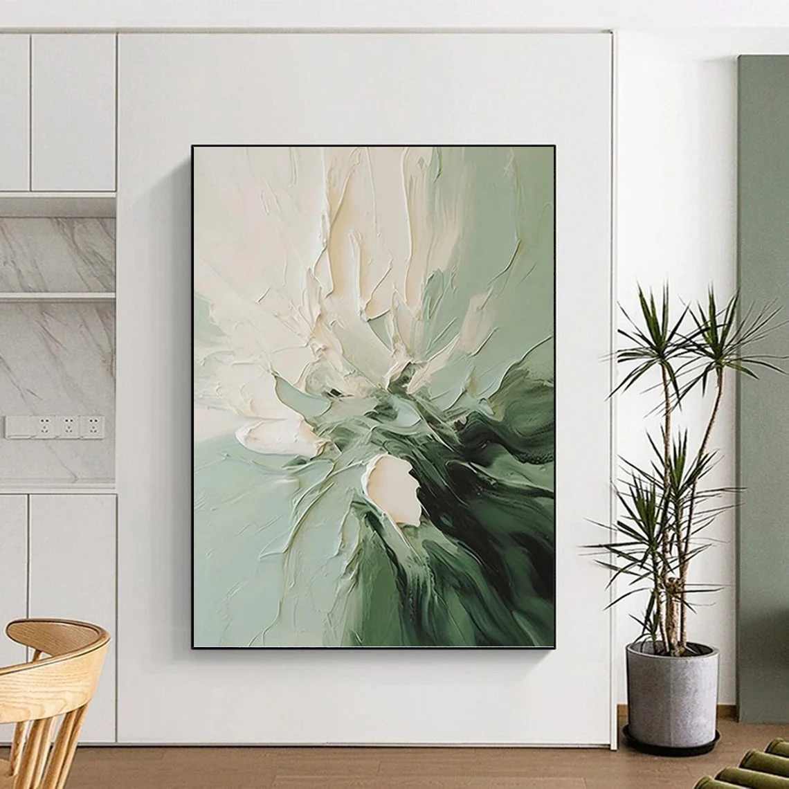 Floral_Flower_Green_White_Textured_Artwork_YVZX9 wall art